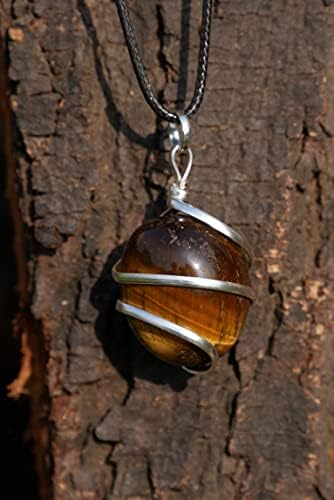 Ѓердан од кристал на тигар тигар - приврзок Чакра - Полиран тропав скапоцен камен - рачно изработени ѓердани за кристали за жени - Подароци за