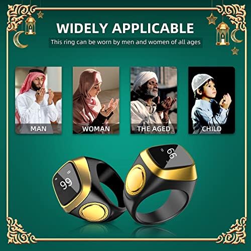 Quantu qibla ring tasbih контра молитвен потсетник - паметен tasbih прстен со бројач на прсти | 5 потсетник за време на молитва | флип на екран