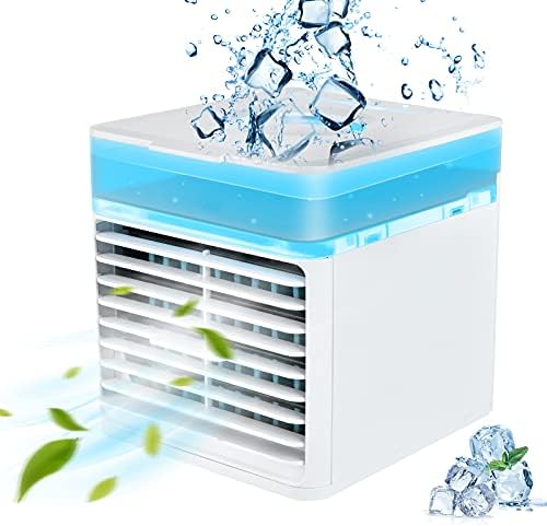 Мини климатик, преносен испарувачки климатик 3 Брзини 4 во 1 преносни климатизери/овлажнител/LED светло за соба за соби во соба за домашни