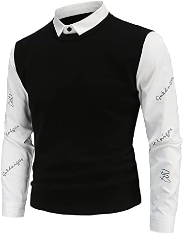 Машка есен и зимски топол џемпер врвови британски тенок печатена кошула лажни две парчиња долги топли јакни за мажи