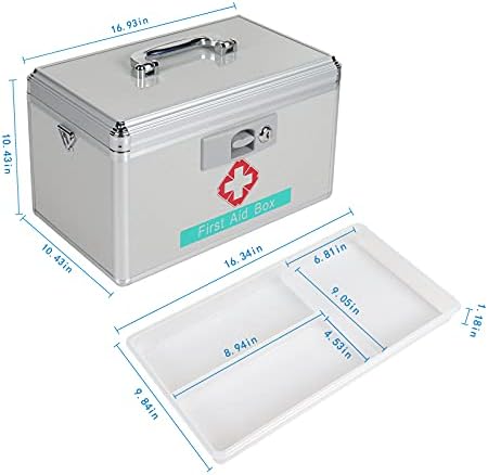 Кутија за заклучување на лекови, кутија за заклучување на комплет за прва помош на лесен алуминиум со преносна рачка Отстрани оддел,