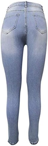 Miashui Jean Панталони за жени bellвонче на дното на женските копчиња со патент џеб фармерки Обични тексас се разгорува широка големина