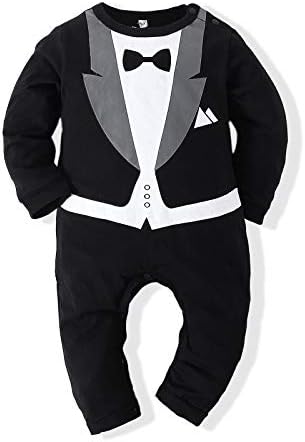 Кимокат бебе момче ромпер смокидо џентлмен господин едно парче со копче надолу свадбена костум за венчавки (црна и црна боја
