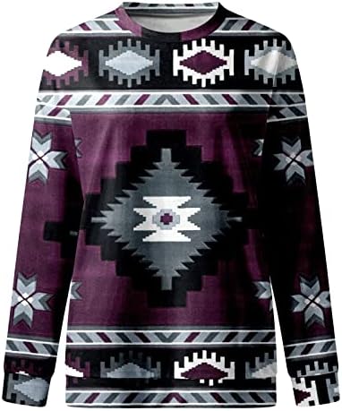 Кошули со долги ракави на Xiaxogool Западен Ацтек за жени плус Графички маички со големина Преголем екипаж на џемпери2023 летни