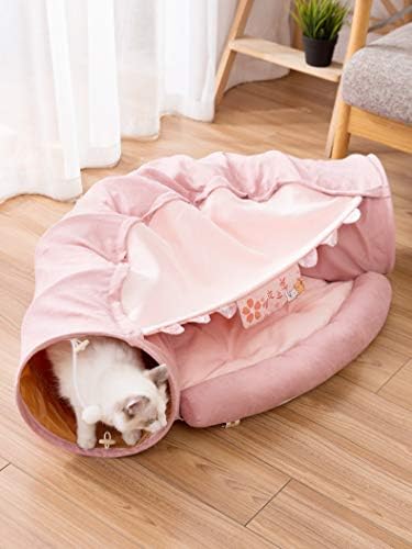 2 во 1 мачка тунел цевка за кревет со перница и кадифен играчки играчка играчка крцкава за големи мачки мачиња мачиња кучиња мало куче преклопено