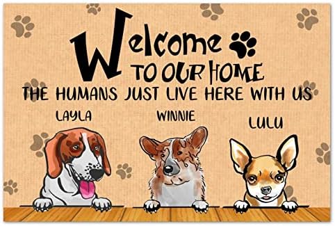 Добредојдовте Во Нашиот Дом Луѓето Едноставно Живеат Тука Со Нас Област Со Голем Сообраќај Персонализирано Име На Кучиња Кучиња Шепи Печатење