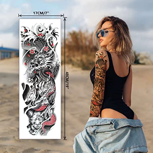 Привремена тетоважа, змеј во форма на секси 3Д лажни налепници за тетоважи Екстра голема водоотпорна тетоважа, целосна рака реални тетоважи