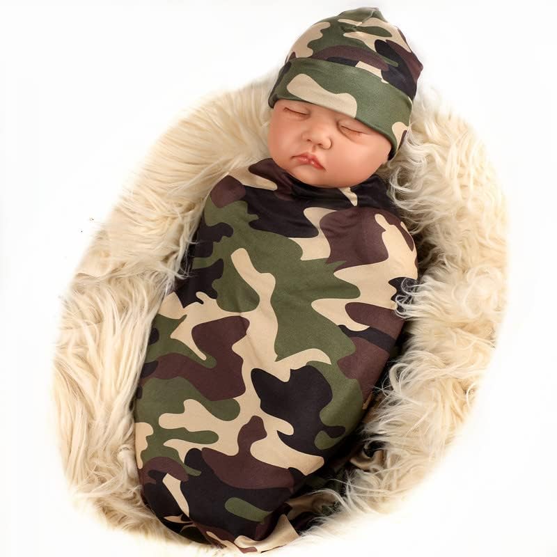 Galabloomer новороденче ќебе со beanie сет бебе момче кое прима маскирна ќебе камуфлажа