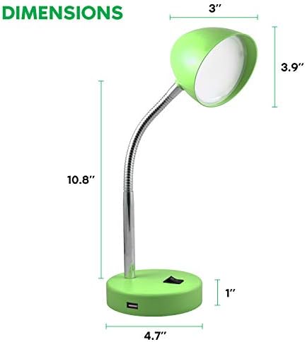 LED -ламба за LED MaxLite со USB порта за полнење, зелена маса за ламба, прилагодлив врат, прекинувач за вклучување/исклучување,