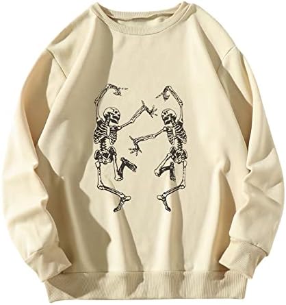Беуу Жени Обични Скелетни Графички Дуксери Удобни Врвови Со Пуловер Со Долги Ракави За Тинејџерки Џемпери За Печатење На Ноќта На Вештерките