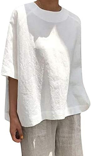 Пролетните врвови жени 2023 година, ленено копче надолу со кошула за плажа на плажа V-врат лабава печатена памук и фустан со