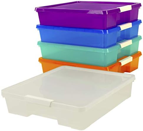Кутија за проекти за училница StoreX-Организаторот за редење пластика одговара на хартија за белење на книги од 12x12, разновидни бои, 5-пакет