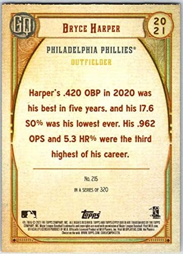 2021 година Цигански кралица 215 Брис Харпер Филаделфија Филис МЛБ Бејзбол Трговска картичка
