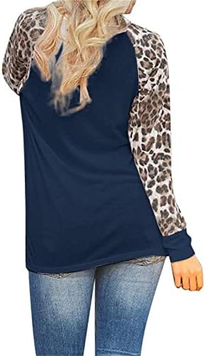 Леопард Принт Блузи За Жени Раглан Кошула Со Долги Ракави Женски Пуловер На Екипажот Лесни Секојдневни Блузи Паѓаат Облека
