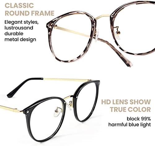 Рутонија 2-Спакувајте Сини Светлосни Очила - Женски Лажни Очила за Блокирање На Компјутерски Сини Светла-Ретро Тркалезна Рамка За Очила
