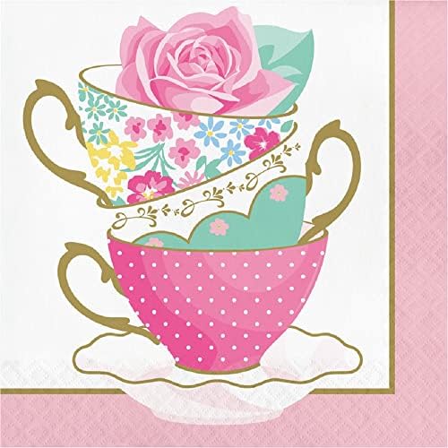 Снабдувања за забави со цвеќиња од чај - Пакетот вклучува таблички за десерт за хартија, салфетки за ручек и табела за 16 лица