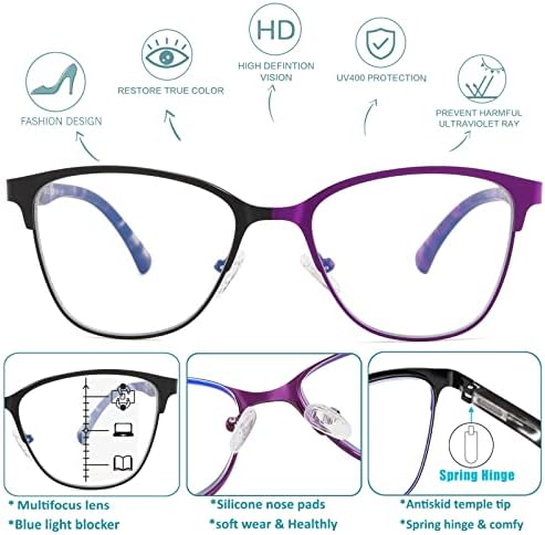 СУНАМОЈ Прогресивни Мултифокус Очила За Читање Жени Бифокални Без Линија Мултифокален Читач Сина Светлина Компјутерска Рамка Очила