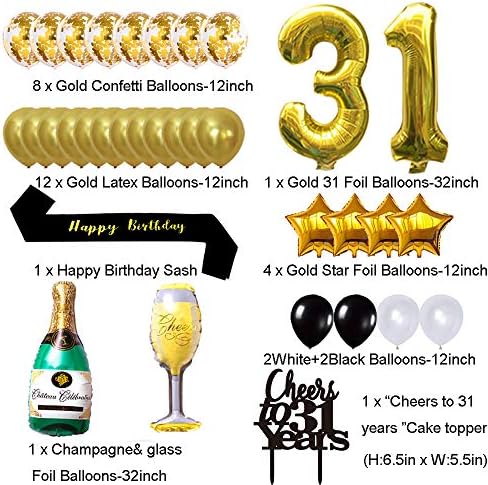 Злато 31-ви роденден Украси комплет, Навива За 31 Години Банер Балони, 31-ви Торта Врвот Роденден Појас, Злато Ламба Фолија Раб Завеси, за