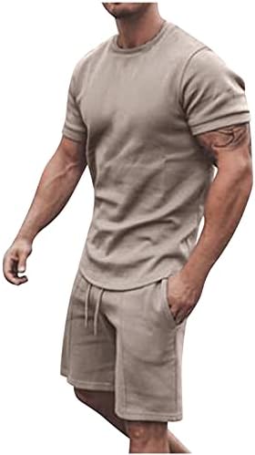 Sercfgyuj mens 2 парчиња облека летни обични кружни мускули на кратки ракави маички и шорцеви ги поставува цврстата боја на бои