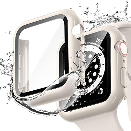 [2 пакет] Готон за заштитник на екранот на Apple Watch 44mm, водоотпорен компјутер, вграден комплетен стаклен филм за Apple Watch