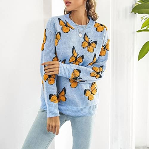 Мебамок женски пад џемпери 2022 џемпер од пеперутка лабава есен зимска долга ракав плетена џемпер облека