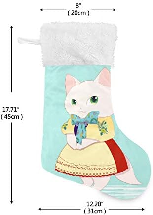 Пимилагу бела мачка дама божиќни чорапи 1 пакет 17,7 , виси чорапи за Божиќна декорација