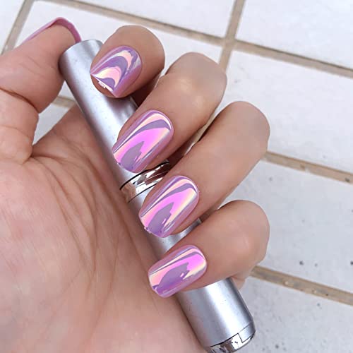 Ikiskt Press On Nails Кратка розова виолетова хром магична боја целосна покривка лажна огледало на ноктите лажни нокти пред-дизајн