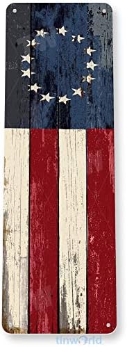 Тинворлд Тин Знак Американско Стогодишно Знаме Рустикална Патриотска Независност Знаме Куќа Фарма Б750