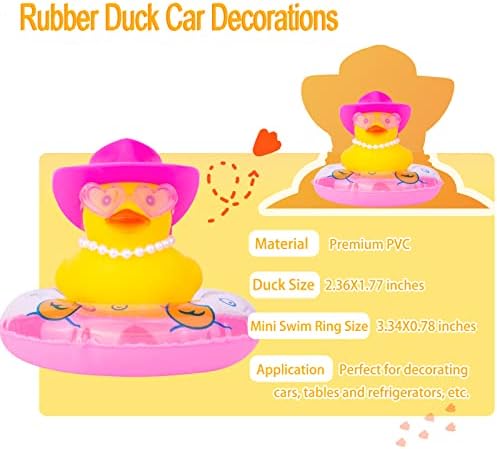 Mumyer Yellow Duck Arnaments Guber Duck Car Dashboard Decorations со loveубовни очила мини пливање прстен Сонцето капа ѓердан за декорација