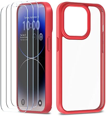 Xclear за iPhone 14 Pro Max Phone Case Ection Prector [Premium Bundle] [Тестиран пад на воената оценка] [Не пожолтено браник] - чиста/црвена