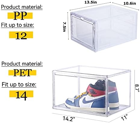 Attelite 6 пакет со голема капка предна пакет X-Large Side Open Shoe Box Clear Plastic Chain Storage Cox, како контејнери за чевли за патики