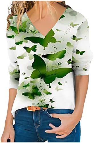 Ден на Свети Патрик 3/4 врвови за ракави за жени обични маички со врат, смешни зелени срамно печатени пулвер блузи
