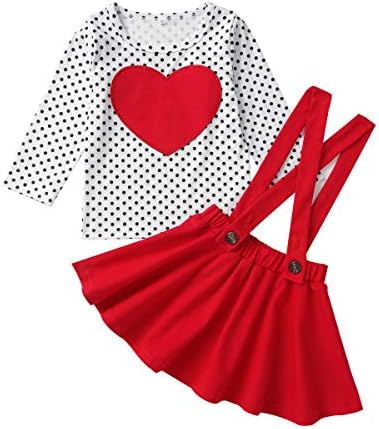 Детско девојче девојче Денот на вineубените облека облека со долги ракави точка срце срце долга ракав кошула блуза +здолништа за суспензија