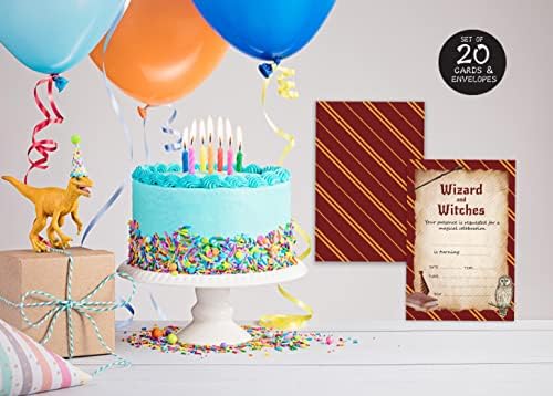 Qofo Magic House роденденски покани картички-сет од 20 со коверти, магична тема за вештерки за вештерки, роденденски забави, украси за