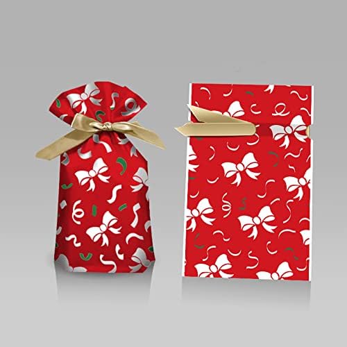 Пополнете 9 х 6 инчни Божиќни Кеси За Бонбони, Божиќни Пластични Вреќи За Завиткување Со Врвки За Подароци Од Бонбони Закуска За Колачиња