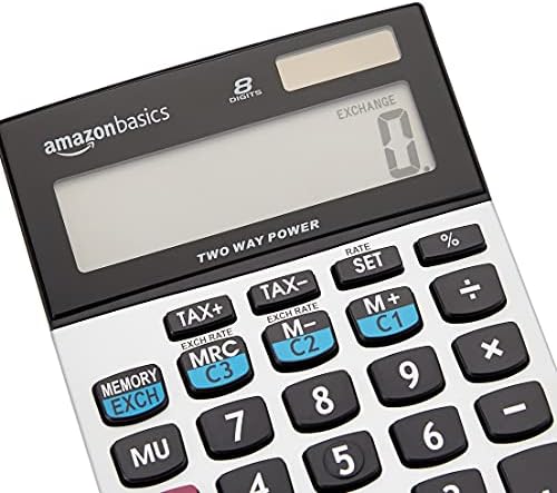 Основи на Амазон ЛЦД 8 -цифрен калкулатор за работна површина, сребро - 5 пакет