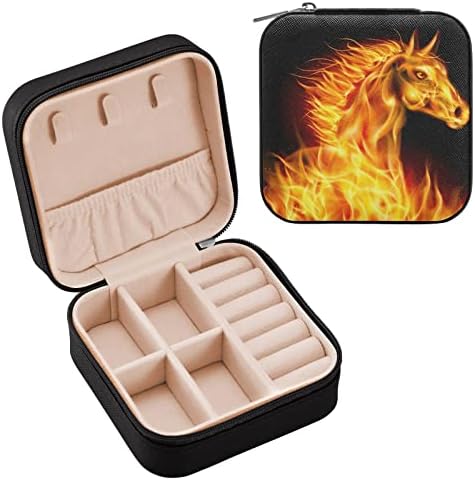 Умирико црвен пламен коњ, мала кутија за накит, куќиште за преносен накит за прстен, приврзоци, обетки, ѓердан, кутии за складирање