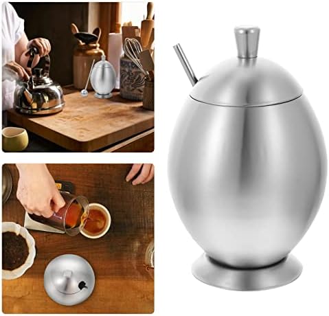 Upkoch 2sets Sugar Steel со контејнер со мед грав овален сервис за калај сребрен тенџере зачини за зачинување на канистер за канистер капа за чај во форма на лажица кафе, кафе,