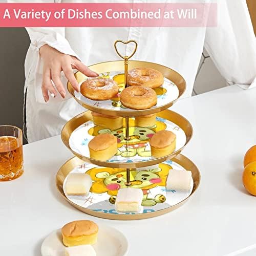 3 нивоа десерт штанд со кекс овошна чинија пластична служба на држач за приказ за свадба роденден за бебиња туш чај украси круг, симпатичен