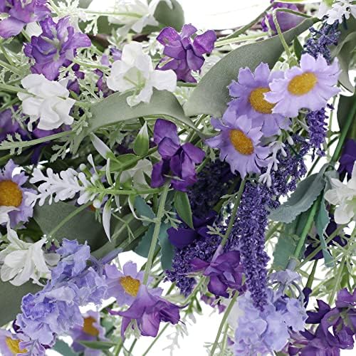 Llzll пролетни венци за влезна врата, 22 инчи Виолетова Дејзи Лаванда Вилд Цвета вештачки цветен венец за домашен winderиден фестивал