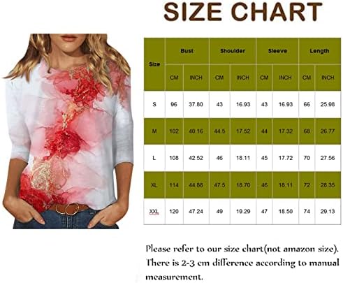 Bluseенски 3/4 ракав блузи случајни маици летни цветни печатени кошули околу вратот лабава вклопени блузи врвови