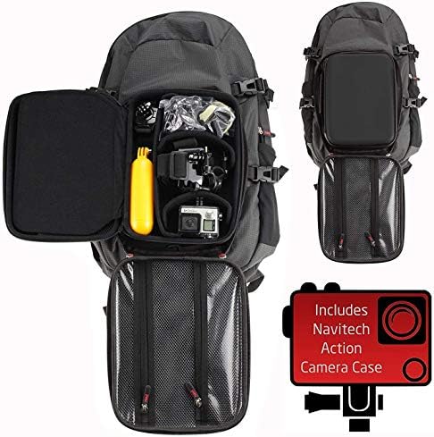 Ранец на ранец на фотоапаратот Navitech и сива складирање со интегрирана лента за градите - компатибилен со акционата камера Akaso V50X