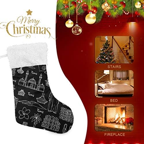 Пимилагу изолирани симболи на Тунис на црна боја Божиќни чорапи 1 пакет 17,7 , виси чорапи за Божиќна декорација