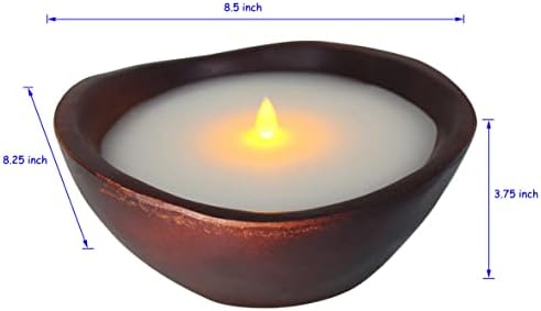 Примитивно дрво за тесто од дрво без светло свеќичка во восочна свеќа во дрвена чинија Декор со далечински управувач, 8,5 x 8,25 инчи
