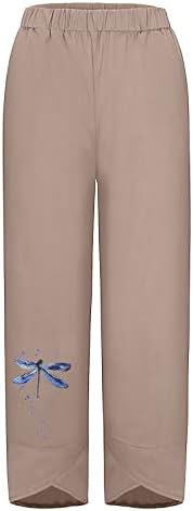 2023 памучни постелнини панталони, летни обични широки нозе лабава јога капри должина змеј печатено исечени панталони за жени