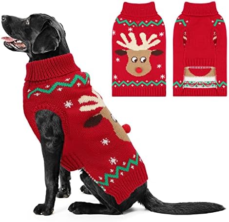 Humlanj Божиќно кучиња Turtleneck џемпер зимски ирваси џемпер со снегулка со поводник кутре кученце, пикалови за празници за одмор, за мали средни