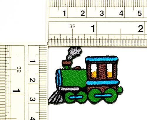 Умама лепенка сет од 2 мини симпатична прилично зелена сина воз везено железо на апликација за лепенка мотор железнички железнички