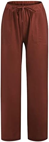 2023 летни памучни постелнини панталони женски обични широки панталони за нозе Палацо јога панталони влечеа еластични панталони на половината