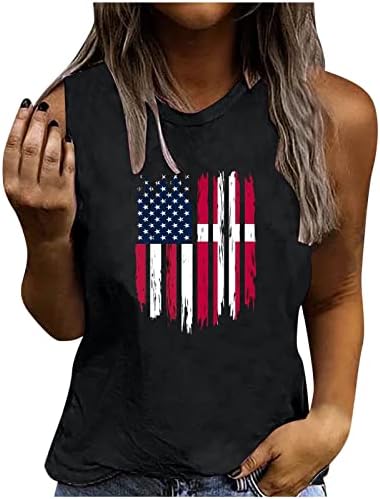 Кцемени Денот На Независноста На Жените Тенкови Врвови Блузи Без Ракави На Екипажот Обични Маици Со Знаме На САД Модна Лабава