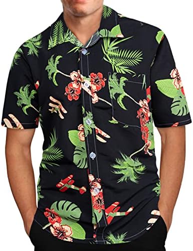 Копче за кратки ракави на Руи Менс надолу на хавајски обични модни цветни печатени кошули маички опуштени вклопени тропски врвови на плажа